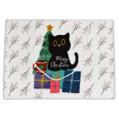 フェスティバルメリークリスマスかわいい黒猫コーヒーアート ラージペーパーバッグ (正面)