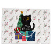 フェスティバルメリークリスマスかわいい黒猫コーヒーアート ラージペーパーバッグ (裏面)