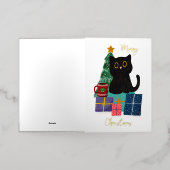 フェスティバルメリークリスマスかわいい黒猫コーヒーアート 箔グリーティングカード (外側レイダウン)