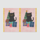 フェスティバルメリークリスマスかわいい黒猫コーヒーピンク 薄葉紙 (正面)