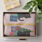 フェスティバルメリークリスマスかわいい黒猫コーヒーピンク 薄葉紙 (ギフト)