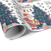 フェスティバルメリークリスマスとツリー、サンタ、ギフト ラッピングペーパー (ロールコーナー)