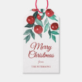 フェスティバルメリークリスマスウォーターカラーレッドベリー ギフトタグ (正面)