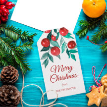 フェスティバルメリークリスマスウォーターカラーレッドベリー