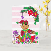 フェスティバルメリークリスマスエスニック小妖精や小人 カード (黄色い花)