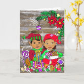 フェスティバルメリークリスマスエスニック小妖精や小人 カード (黄色い花)