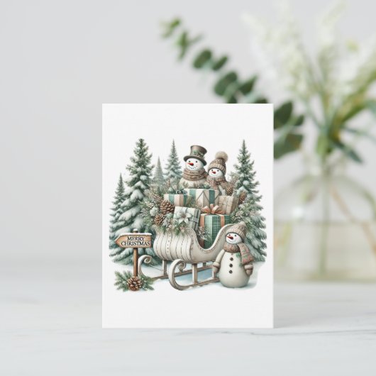 フェスティバルメリークリスマスカントリー雪だるま群 シーズンポストカード (スタンド正面)