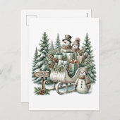 フェスティバルメリークリスマスカントリー雪だるま群 シーズンポストカード (正面/裏面)