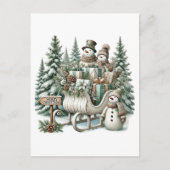 フェスティバルメリークリスマスカントリー雪だるま群 シーズンポストカード (正面)