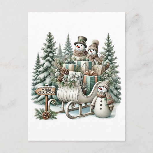 フェスティバルメリークリスマスカントリー雪だるま群 シーズンポストカード (正面)