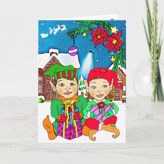 フェスティバルメリークリスマスガール&ボーイ小人 カード (正面)