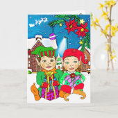 フェスティバルメリークリスマスガール&ボーイ小人 カード (黄色い花)