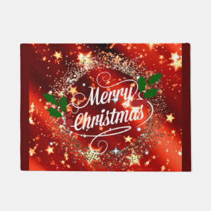 フェスティバルメリークリスマスグリッターグリスター ドアマット