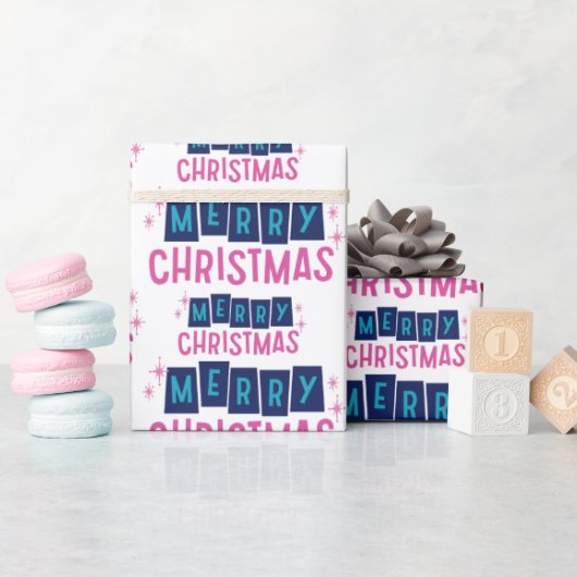 フェスティバルメリークリスマスグリーティングホワイトシームレス ラッピングペーパー (ベビーシャワー)