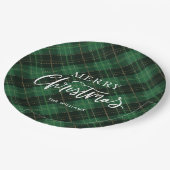 フェスティバルメリークリスマスグリーンプレイド ペーパープレート (アングル)