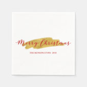 フェスティバルメリークリスマスゴールド箔ブラシストローク スタンダードカクテルナプキン (正面)