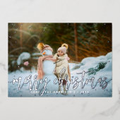 フェスティバルメリークリスマスシルバー雪写真 箔シーズンカード (正面)