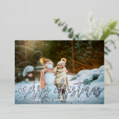 フェスティバルメリークリスマスシルバー雪写真 箔シーズンカード (立ち正面)