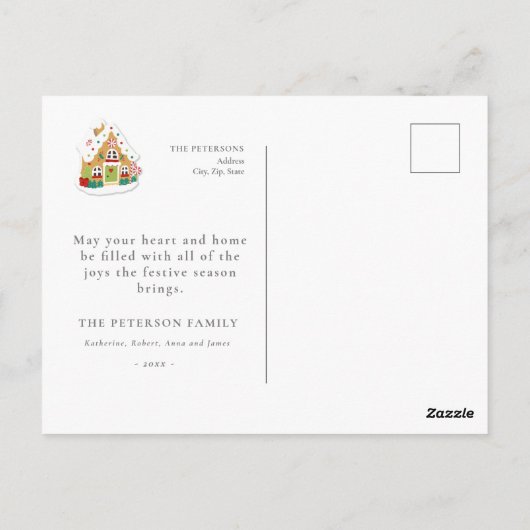 フェスティバルメリークリスマスジンジャーブレッドハウスピンク ポストカード (裏面)