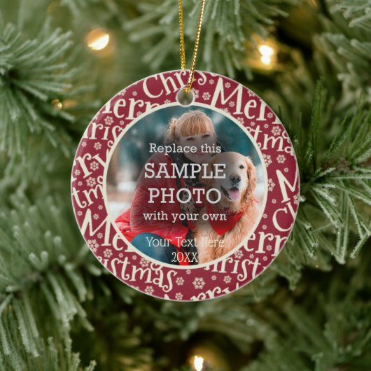 フェスティバルメリークリスマススノーフレークツーフォト セラミックオーナメント (ツリー)