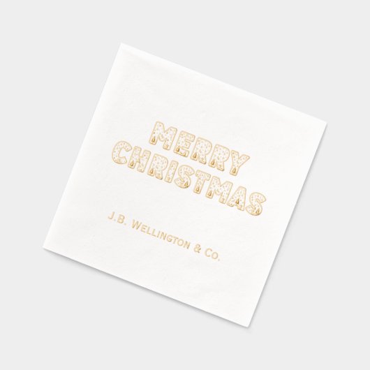 フェスティバルメリークリスマスタイポグラフィ社名 箔ナプキン (左)