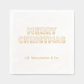 フェスティバルメリークリスマスタイポグラフィ社名 箔ナプキン (正面)