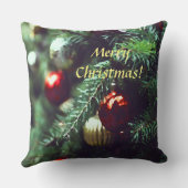 フェスティバルメリークリスマスツリーと赤オーナメント クッション (裏面)