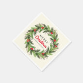 フェスティバルメリークリスマスハッピーホリデーズホリーベリー スタンダードカクテルナプキン (角)