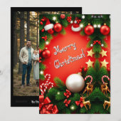 フェスティバルメリークリスマスパーソナライズされたブラック シーズンカード (正面/裏面)