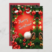 フェスティバルメリークリスマスパーソナライズされたレッド シーズンカード (正面/裏面)