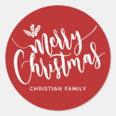 フェスティバルメリークリスマスパーソナライズされたレッド ラウンドシール (正面)