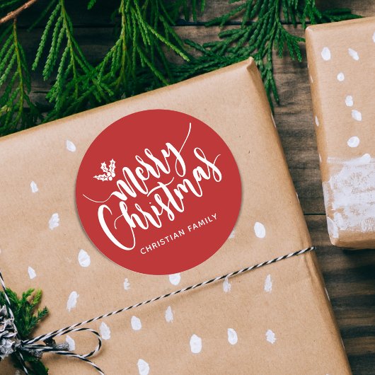 フェスティバルメリークリスマスパーソナライズされたレッド ラウンドシール