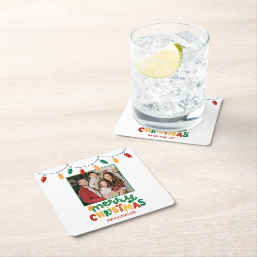 フェスティバルメリークリスマスパーソナライズされた紙コースター スクエアペーパーコースター (インサイチュ)