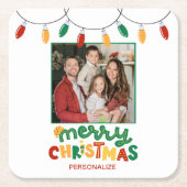 フェスティバルメリークリスマスパーソナライズされた紙コースター スクエアペーパーコースター (正面)