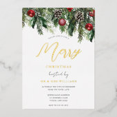 フェスティバルメリークリスマスパーティー金ゴールド 箔招待状 (正面)