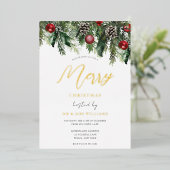 フェスティバルメリークリスマスパーティー金ゴールド 箔招待状 (立ち正面)