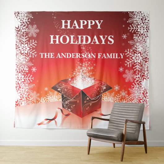 フェスティバルメリークリスマスプレゼントのサプライズ雪の結晶 タペストリー (インサイチュ(横))