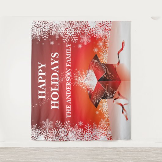 フェスティバルメリークリスマスプレゼントのサプライズ雪の結晶 タペストリー (正面)