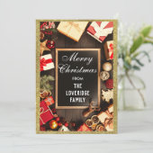 フェスティバルメリークリスマスホリデーパーティー金ゴールドグリッター シーズンカード (スタンド正面)