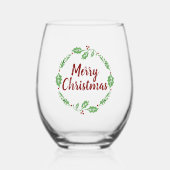 フェスティバルメリークリスマスホリーリースパーティー ステムなしワイングラス (正面)