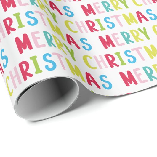 フェスティバルメリークリスマスホワイト数々のカラー文字 ラッピングペーパー (ロールコーナー)
