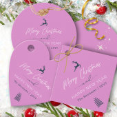 フェスティバルメリークリスマスライトパープルメッセージカード フェイバータグ