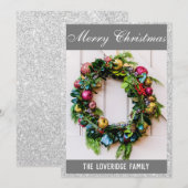 フェスティバルメリークリスマスリースグレーシルバーグリッター シーズンカード (正面/裏面)