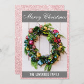 フェスティバルメリークリスマスリースバラ金ゴールドグリッター シーズンカード (正面/裏面)