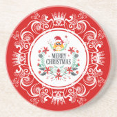フェスティバルメリークリスマスリース&ホワイトクラウンフレーム コースター (正面)
