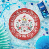 フェスティバルメリークリスマスリース&ホワイトクラウンフレーム ペーパープレート (パーティー)