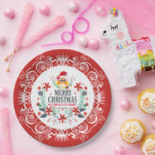 フェスティバルメリークリスマスリース&ホワイトクラウンフレーム ペーパープレート (パーティー)