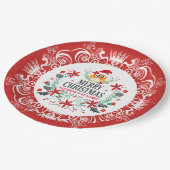 フェスティバルメリークリスマスリース&ホワイトクラウンフレーム ペーパープレート (アングル)