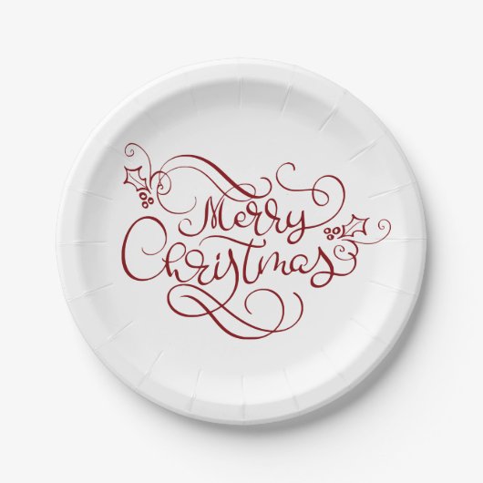 フェスティバルメリークリスマスレッドスクリプトタイポグラフィ ペーパープレート (正面)