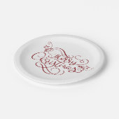 フェスティバルメリークリスマスレッドスクリプトタイポグラフィ ペーパープレート (アングル)